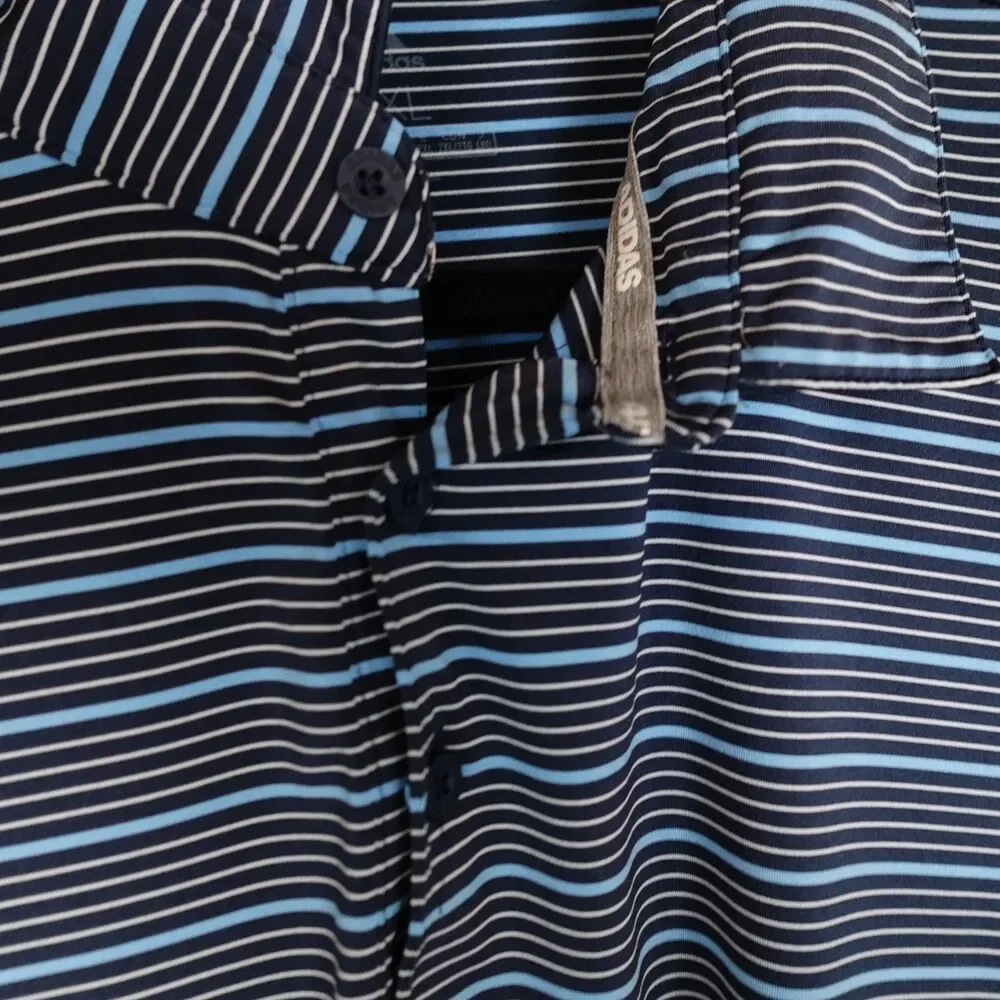 Adidas Polo Shirt Navy Blue White Striped Golf Performance Men’s Size 2XL Casual